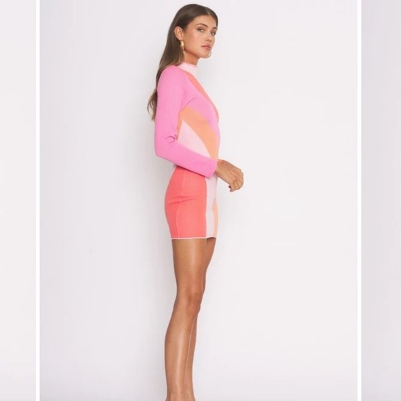 Vibrant Pink and Orange Long Sleeve Dress - Picture 2 of 6